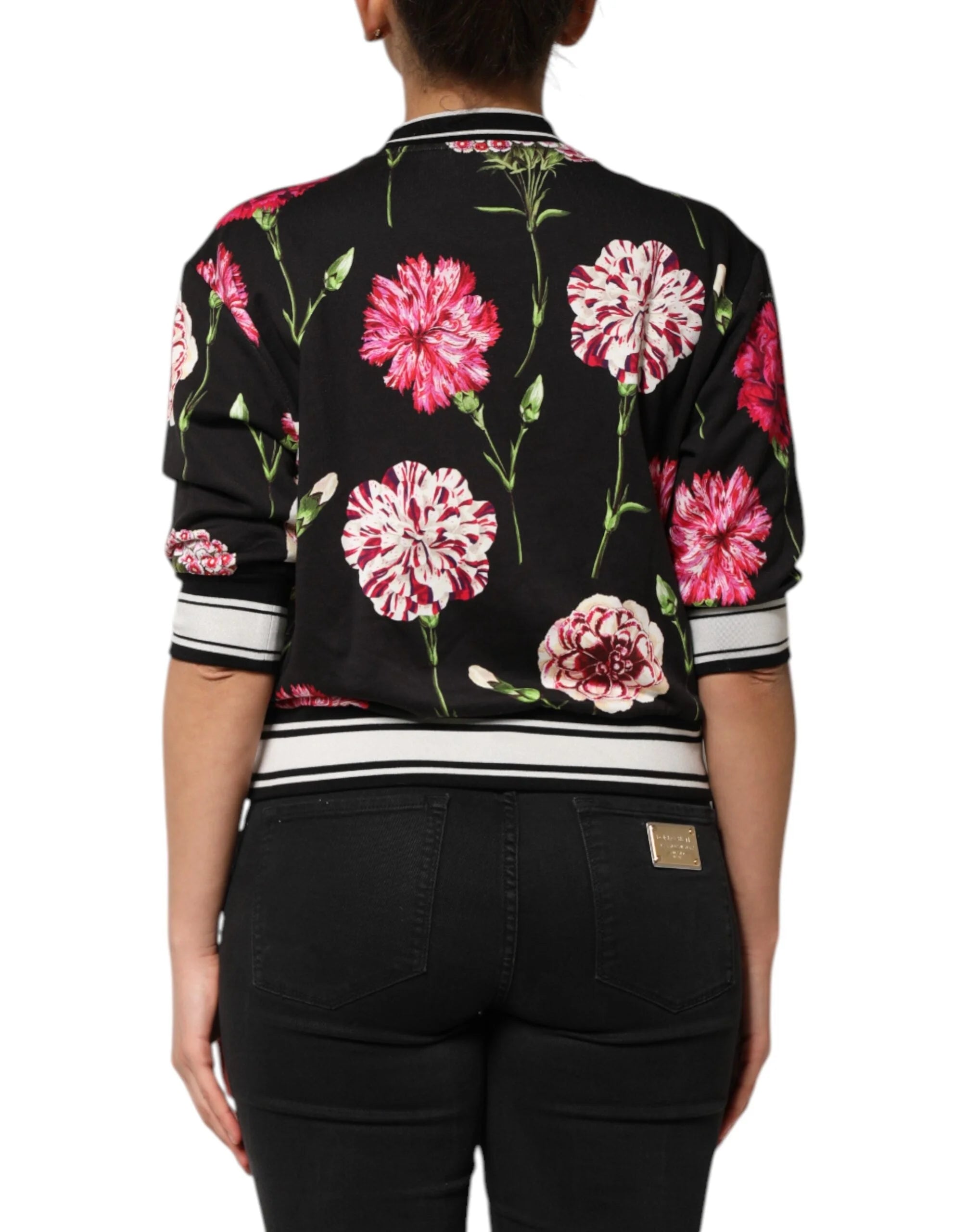 Dolce & Gabbana Black Floral Print Cotton Short Sleeves Top - IT36|XXS - Blouses