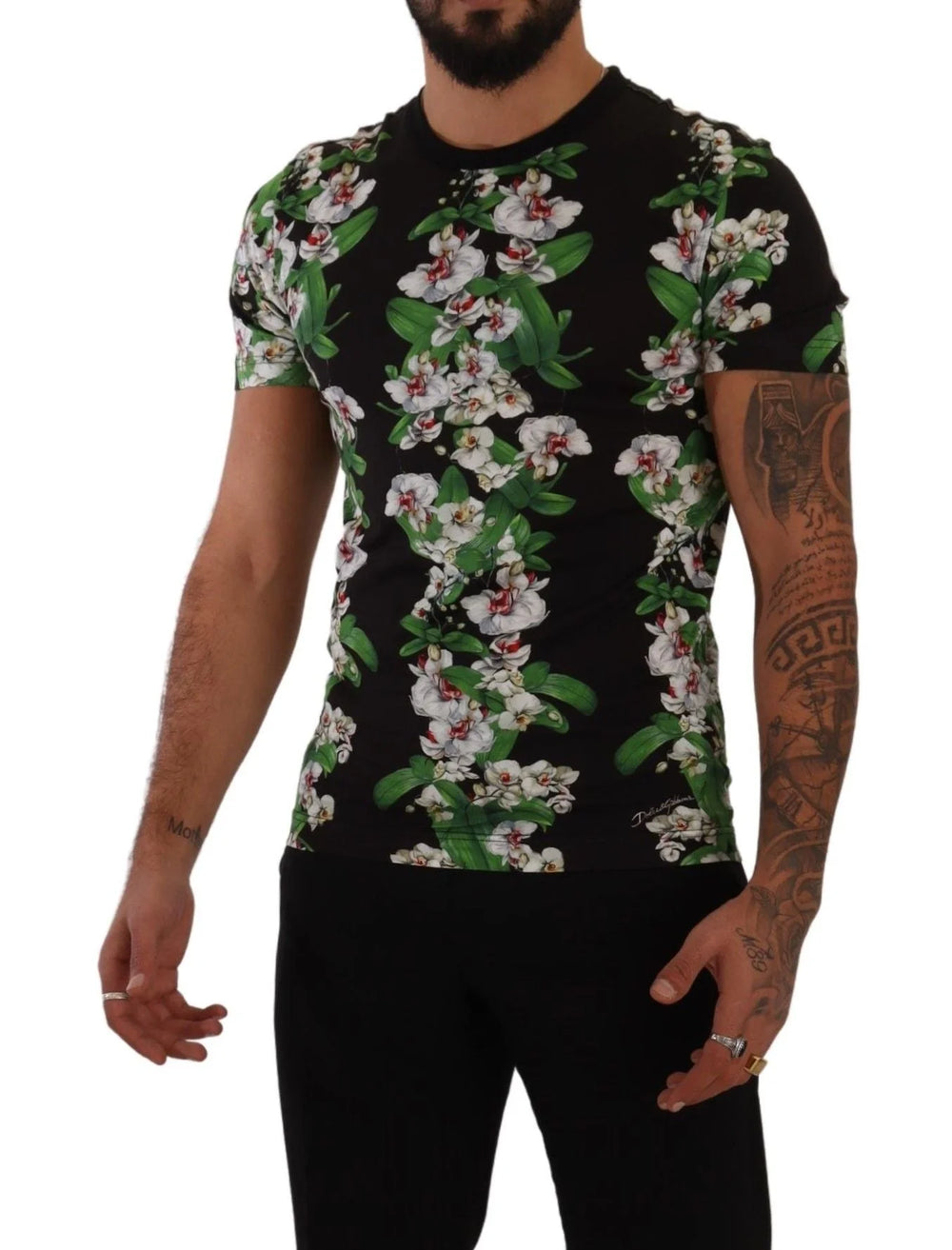 Dolce & Gabbana Black Floral Print Crewneck T-shirt - T-Shirts