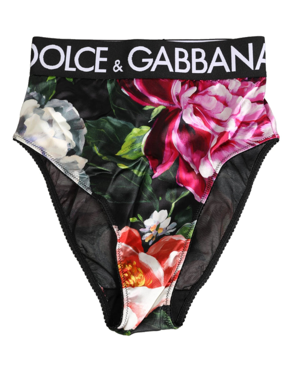 Dolce & Gabbana Black Floral Print High Waist Panty Underwear - IT1 | XS