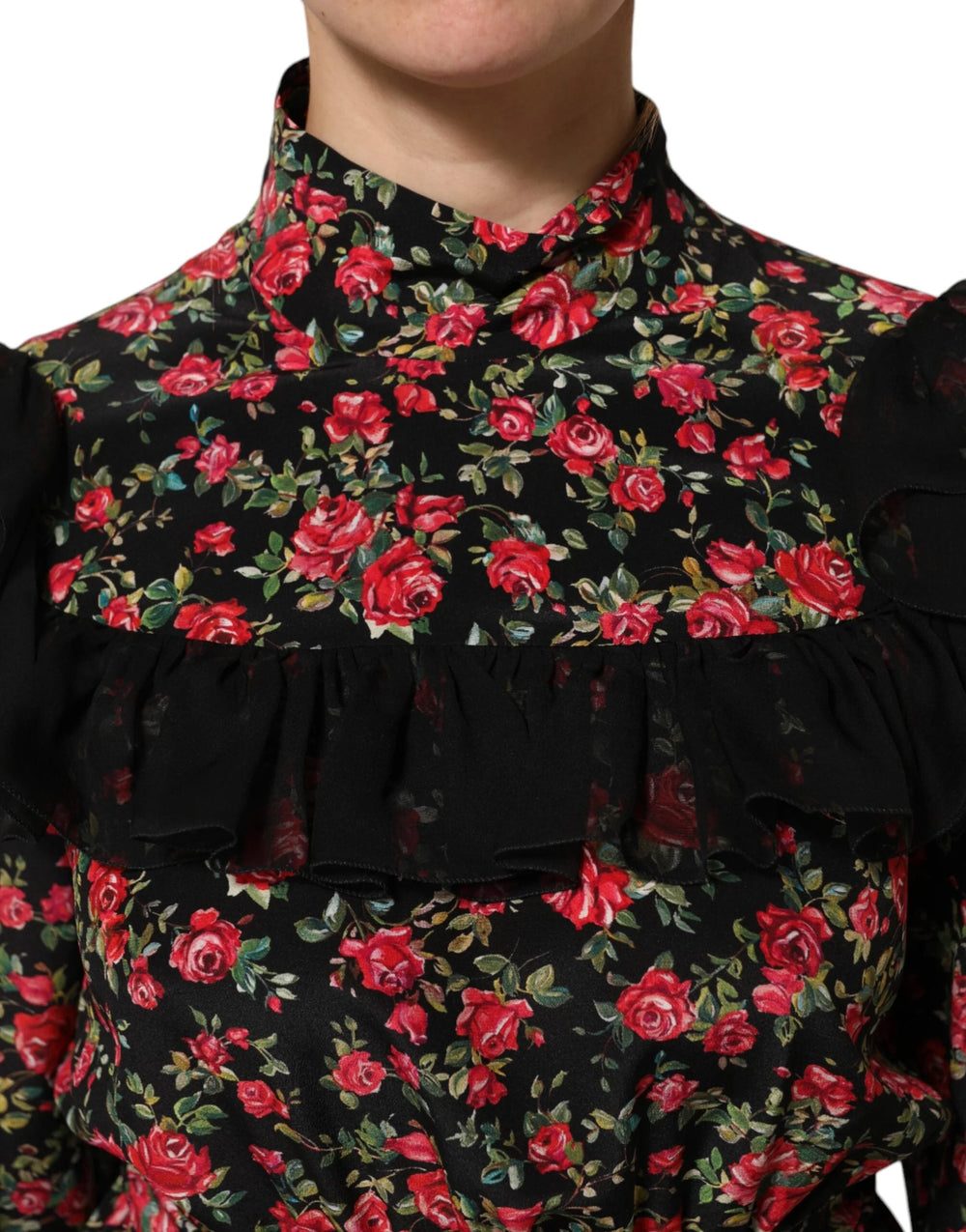 Dolce & Gabbana Black Floral Print Long Sleeve Blouse Top - IT38 | XS - Blouses