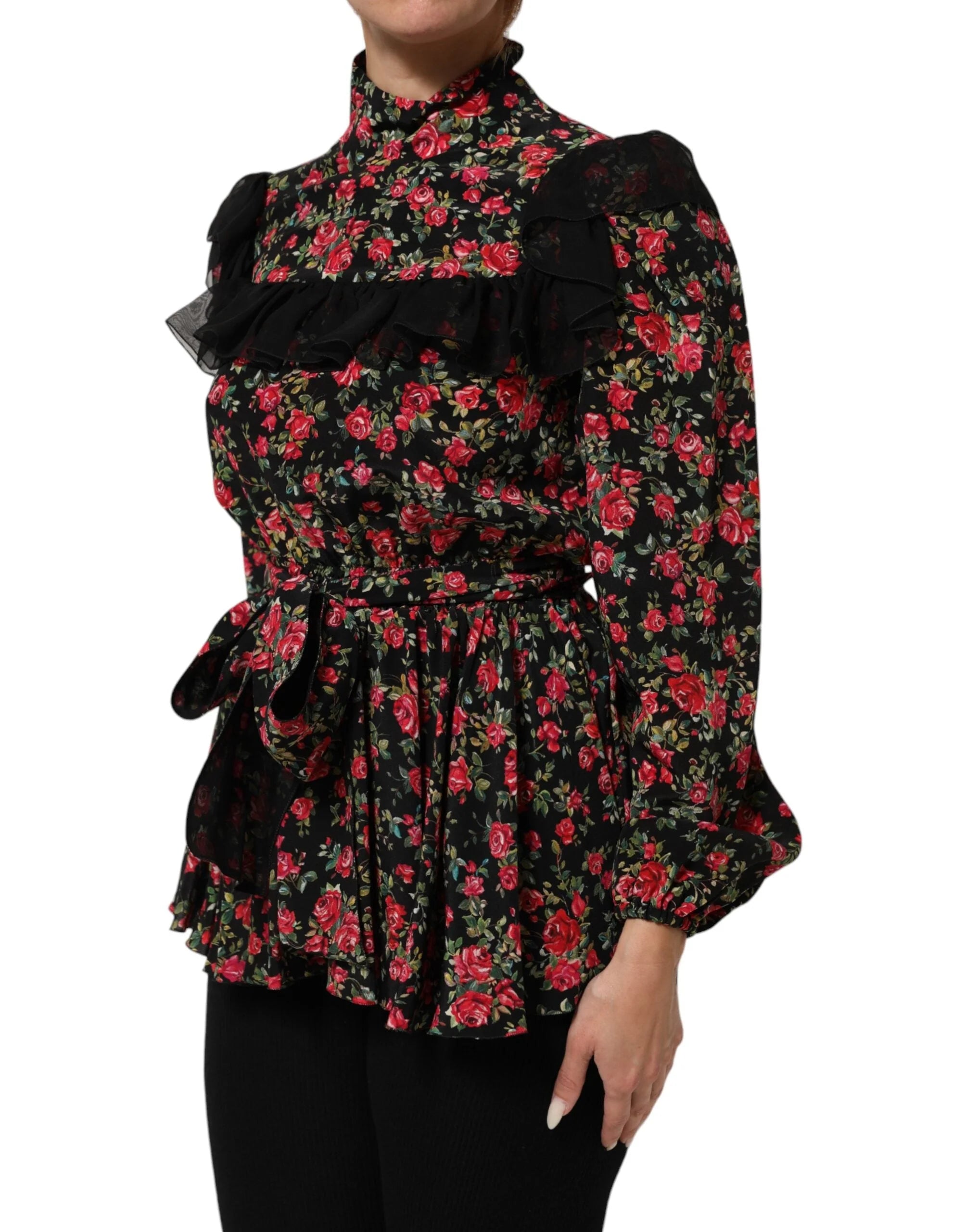 Dolce & Gabbana Black Floral Print Long Sleeve Blouse Top - IT38 | XS - Blouses