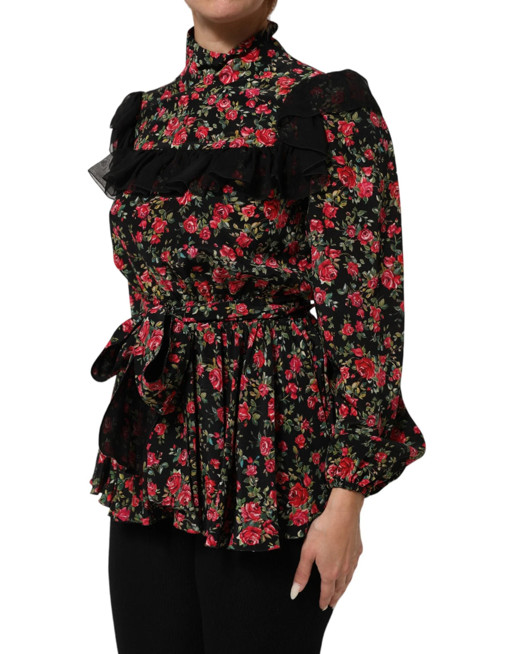 Dolce & Gabbana Black Floral Print Long Sleeve Blouse Top - IT38 | XS - Blouses
