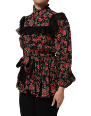 Dolce & Gabbana Black Floral Print Long Sleeve Blouse Top - IT38 | XS - Blouses