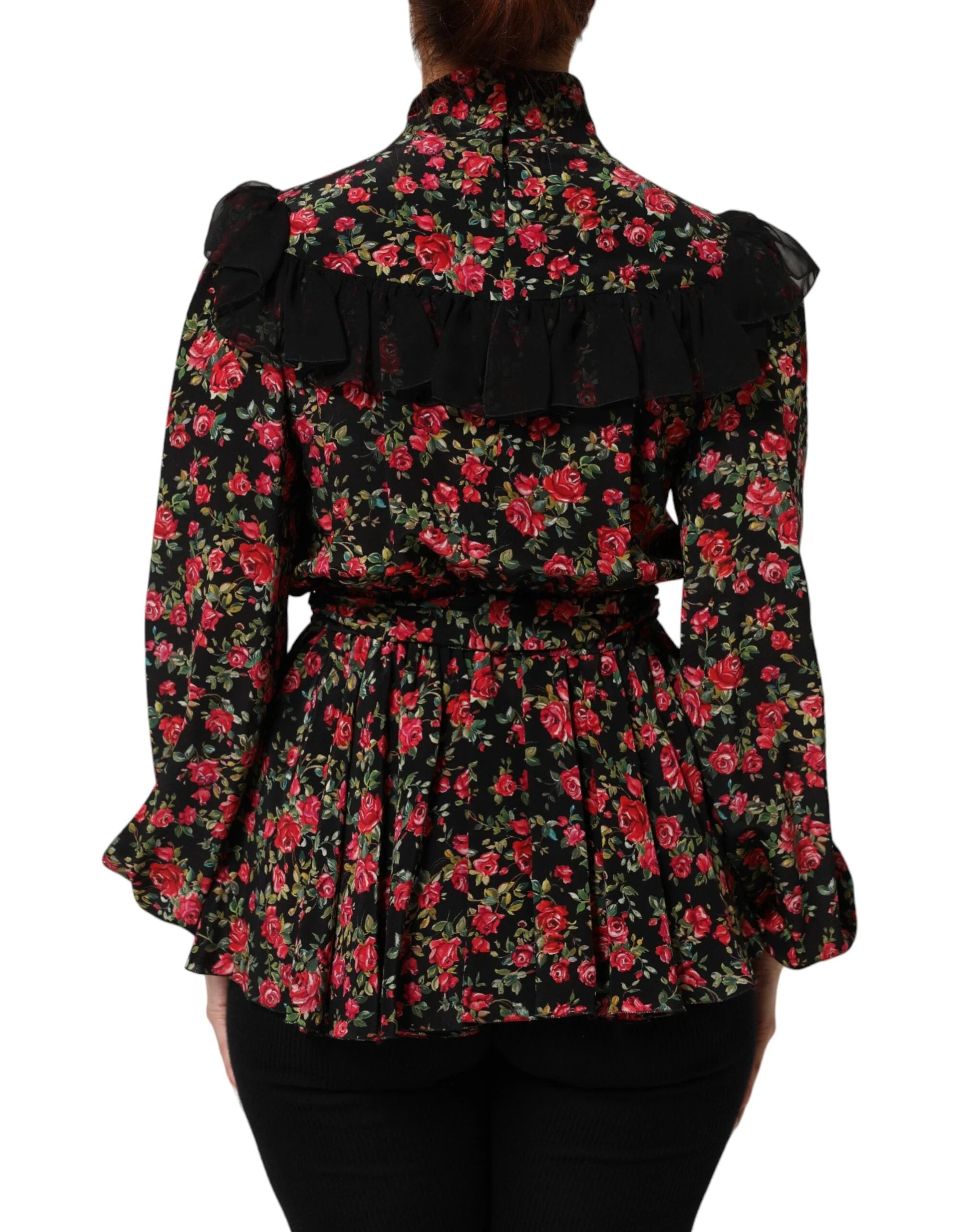 Dolce & Gabbana Black Floral Print Long Sleeve Blouse Top - IT38 | XS - Blouses