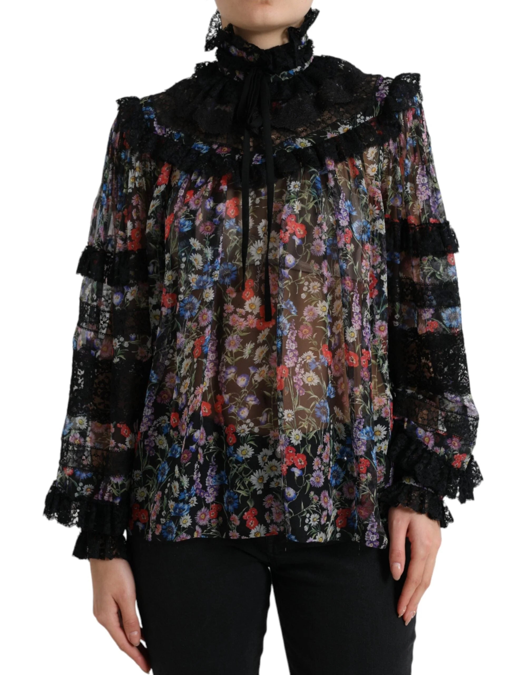 Dolce & Gabbana Black Floral Print Long Sleeves Blouse Top - IT40|S - Blouses