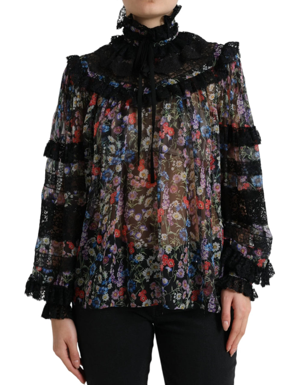 Dolce & Gabbana Black Floral Print Long Sleeves Blouse Top - IT40|S - Blouses