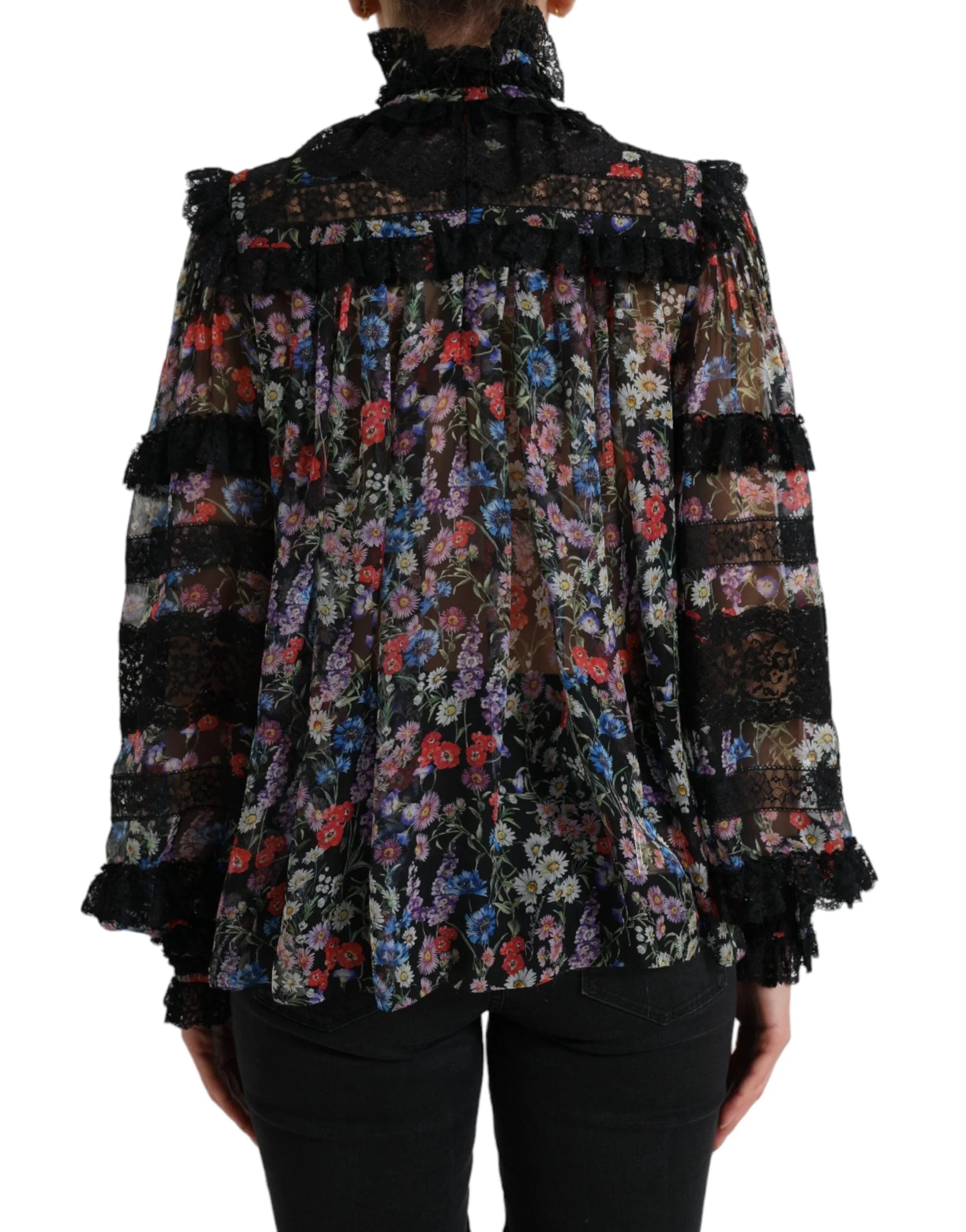Dolce & Gabbana Black Floral Print Long Sleeves Blouse Top - IT40|S - Blouses
