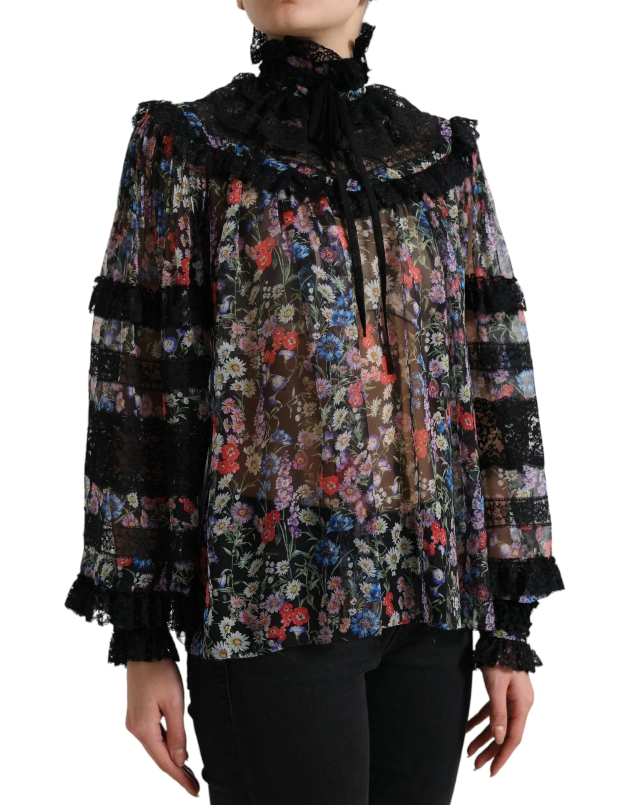 Dolce & Gabbana Black Floral Print Long Sleeves Blouse Top - IT40|S - Blouses