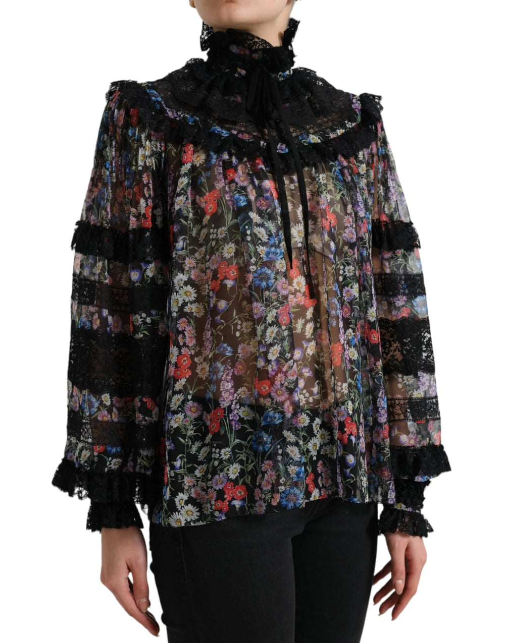 Dolce & Gabbana Black Floral Print Long Sleeves Blouse Top - IT40|S - Blouses