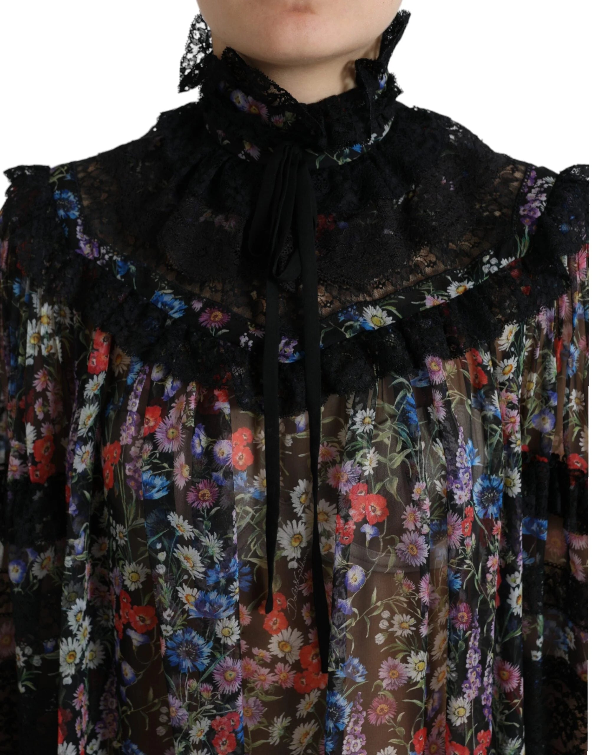 Dolce & Gabbana Black Floral Print Long Sleeves Blouse Top - IT40|S - Blouses