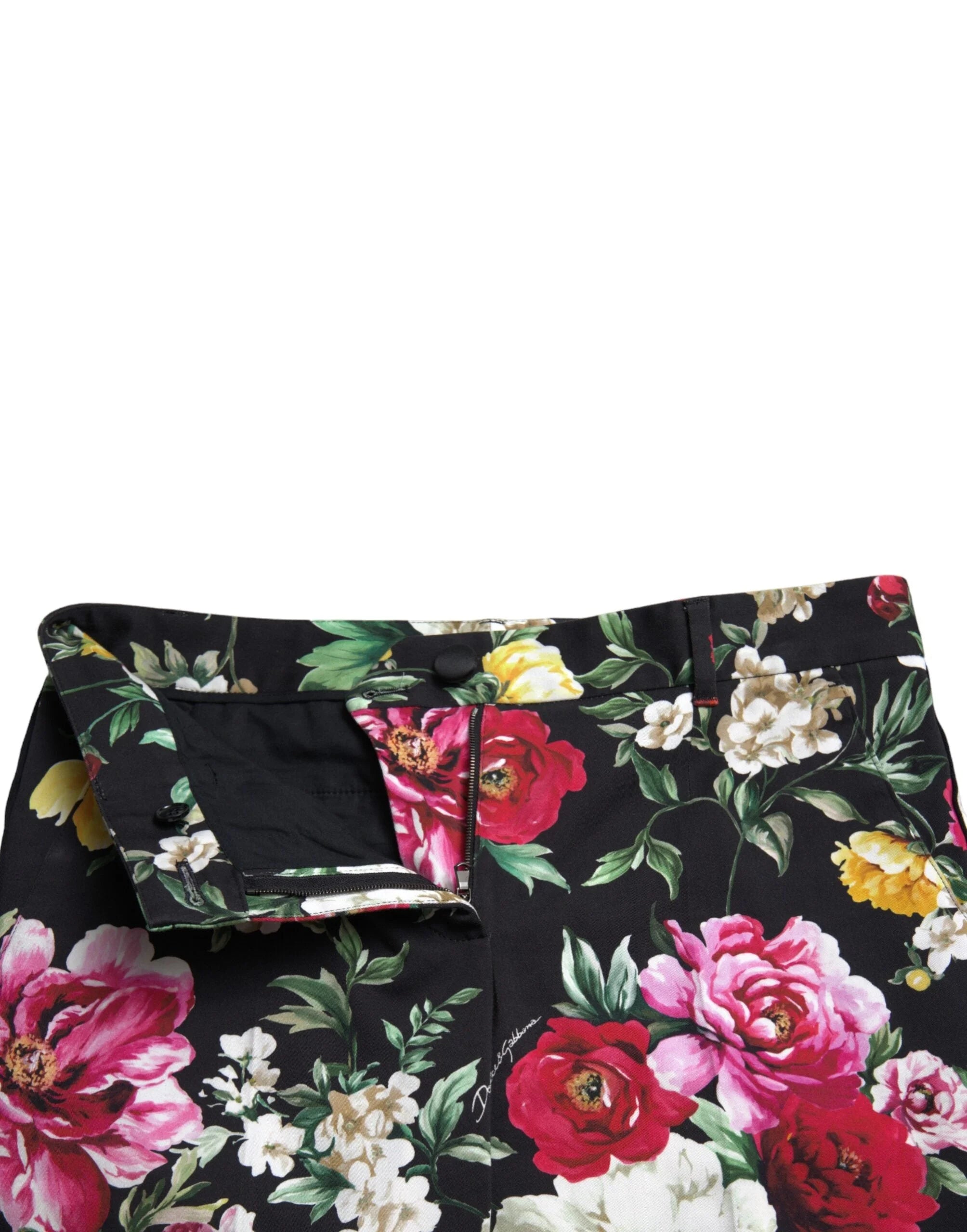 Dolce & Gabbana Black Floral Print Mid Waist Cropped Pants - IT40|S - Trousers