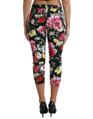 Dolce & Gabbana Black Floral Print Mid Waist Cropped Pants - IT40|S - Trousers