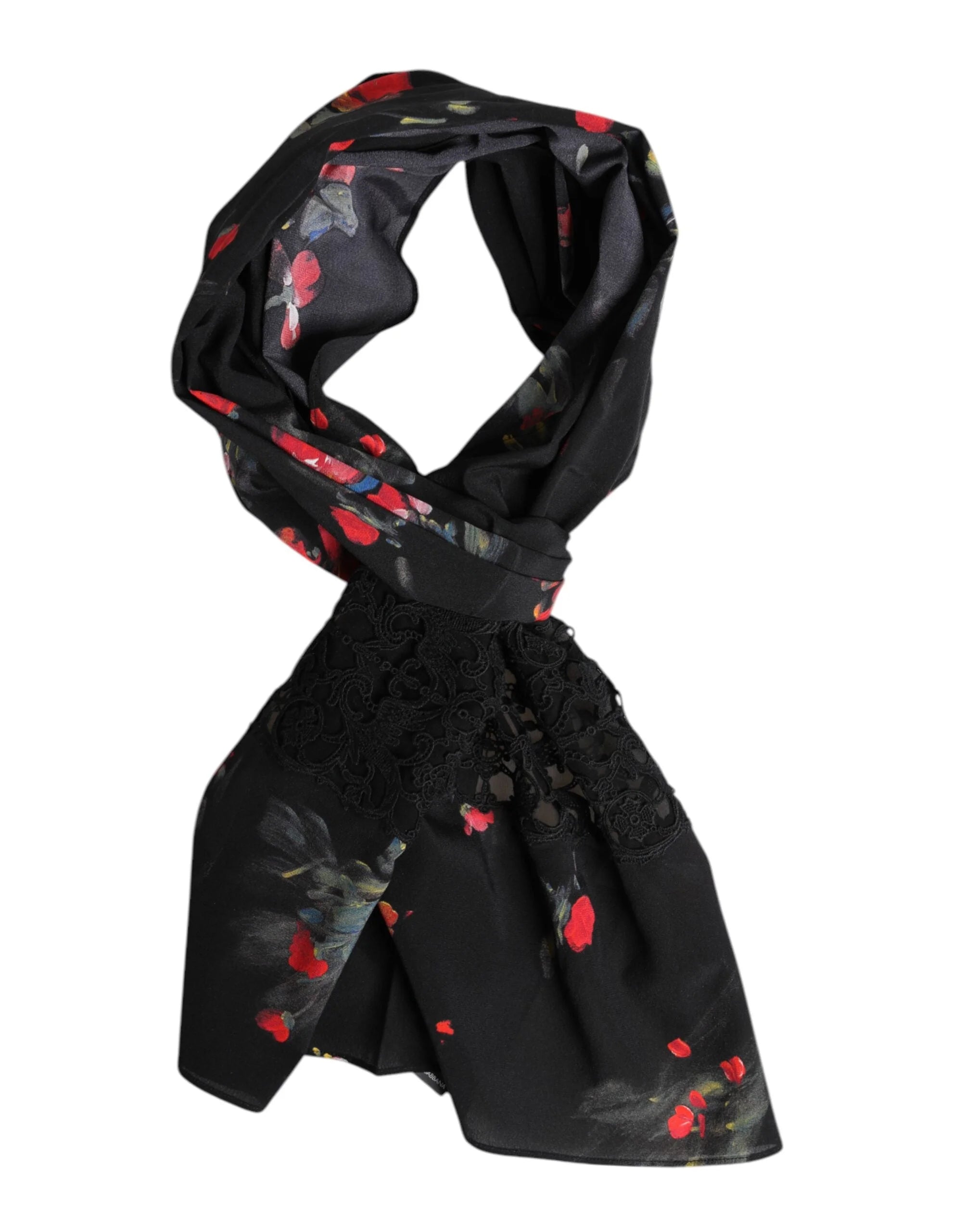 Dolce & Gabbana Black Floral Print Neck Warmer Wrap Scarf - Scarves & Shawls