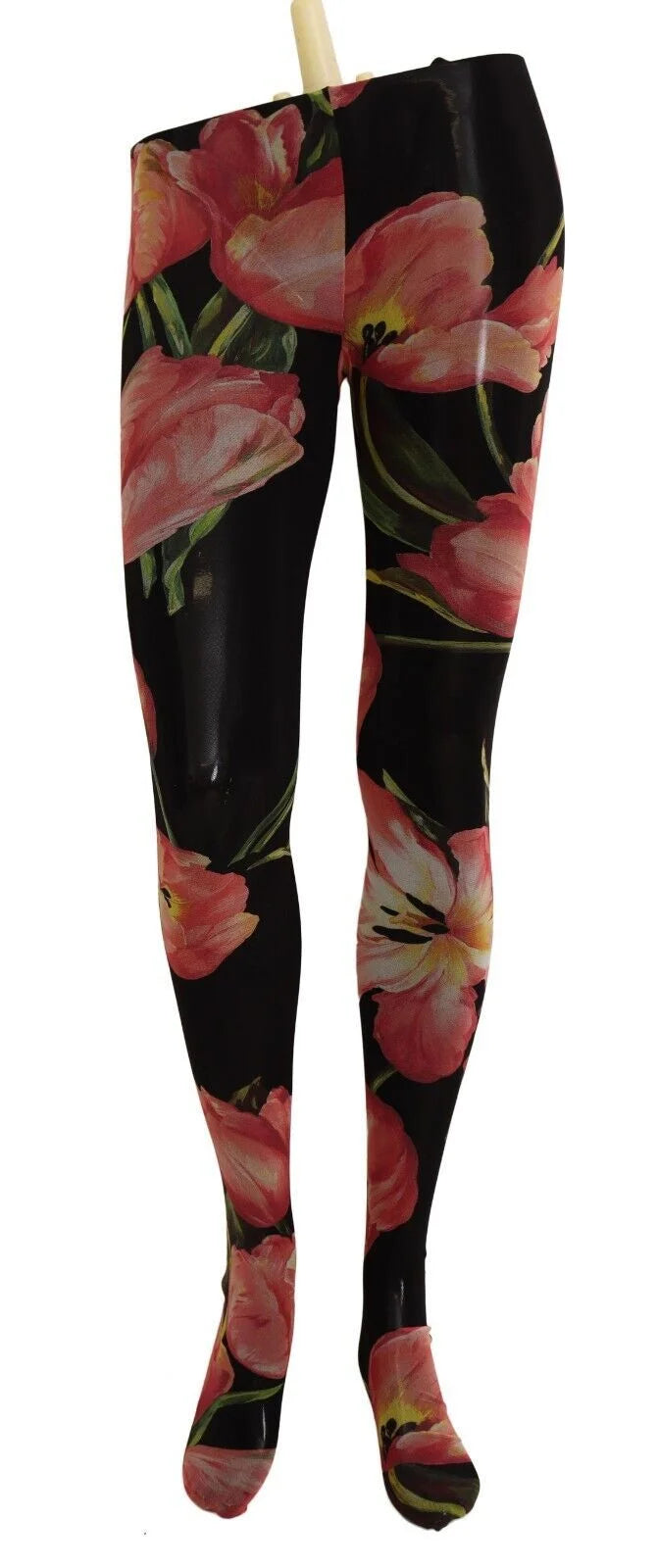Dolce & Gabbana Black Floral Print Nylon Tights Stockings - Hosiery