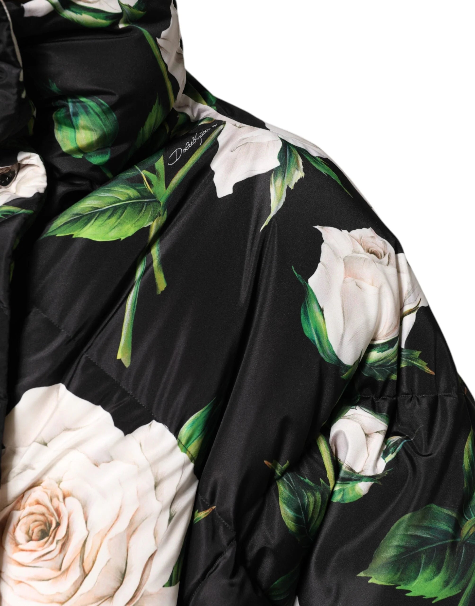 Dolce & Gabbana Black Floral Print Puffer Quilted Jacket - IT46|XL