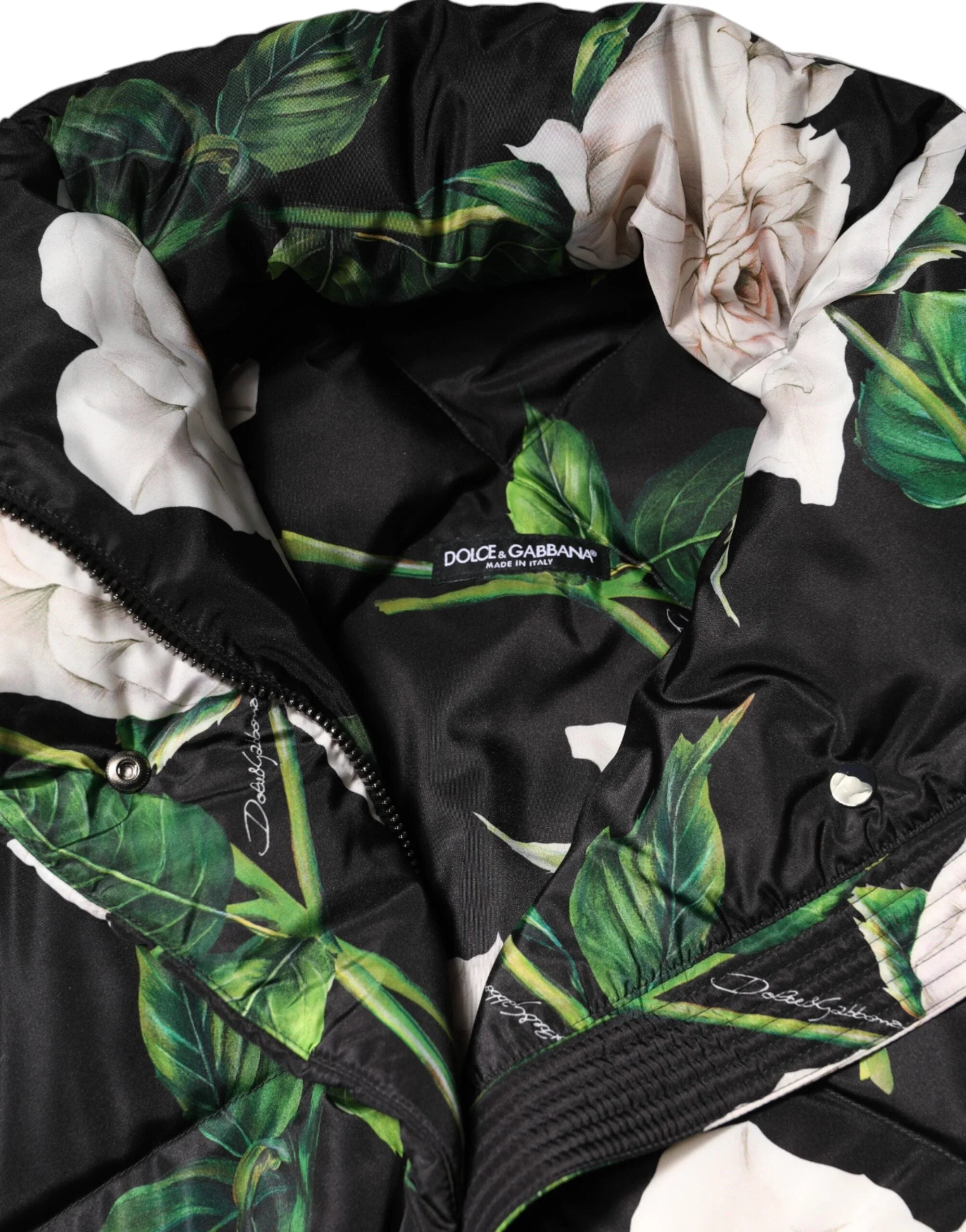 Dolce & Gabbana Black Floral Print Puffer Quilted Jacket - IT46|XL - Puffer Jackets