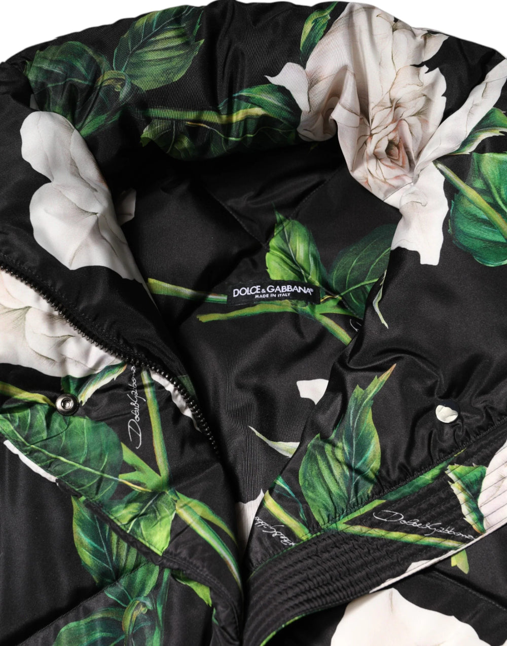 Dolce & Gabbana Black Floral Print Puffer Quilted Jacket - IT46|XL - Puffer Jackets