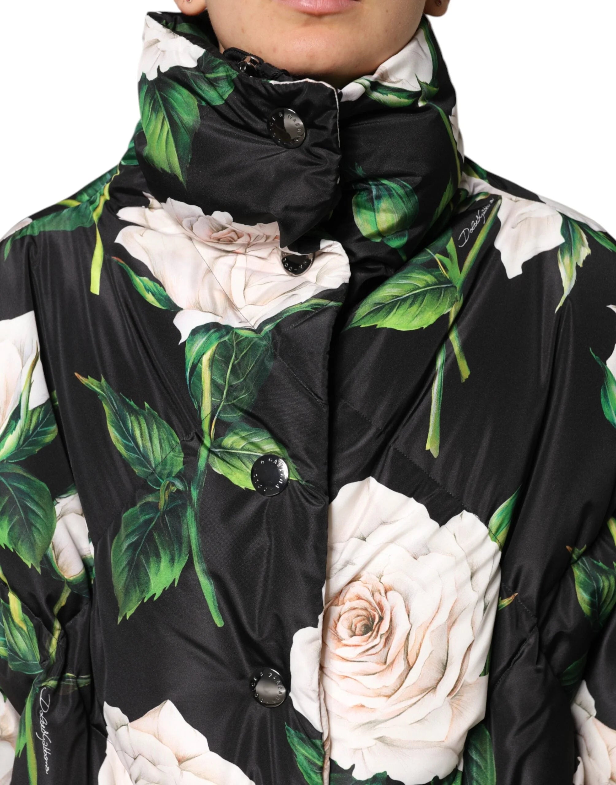 Dolce & Gabbana Black Floral Print Puffer Quilted Jacket - IT46|XL