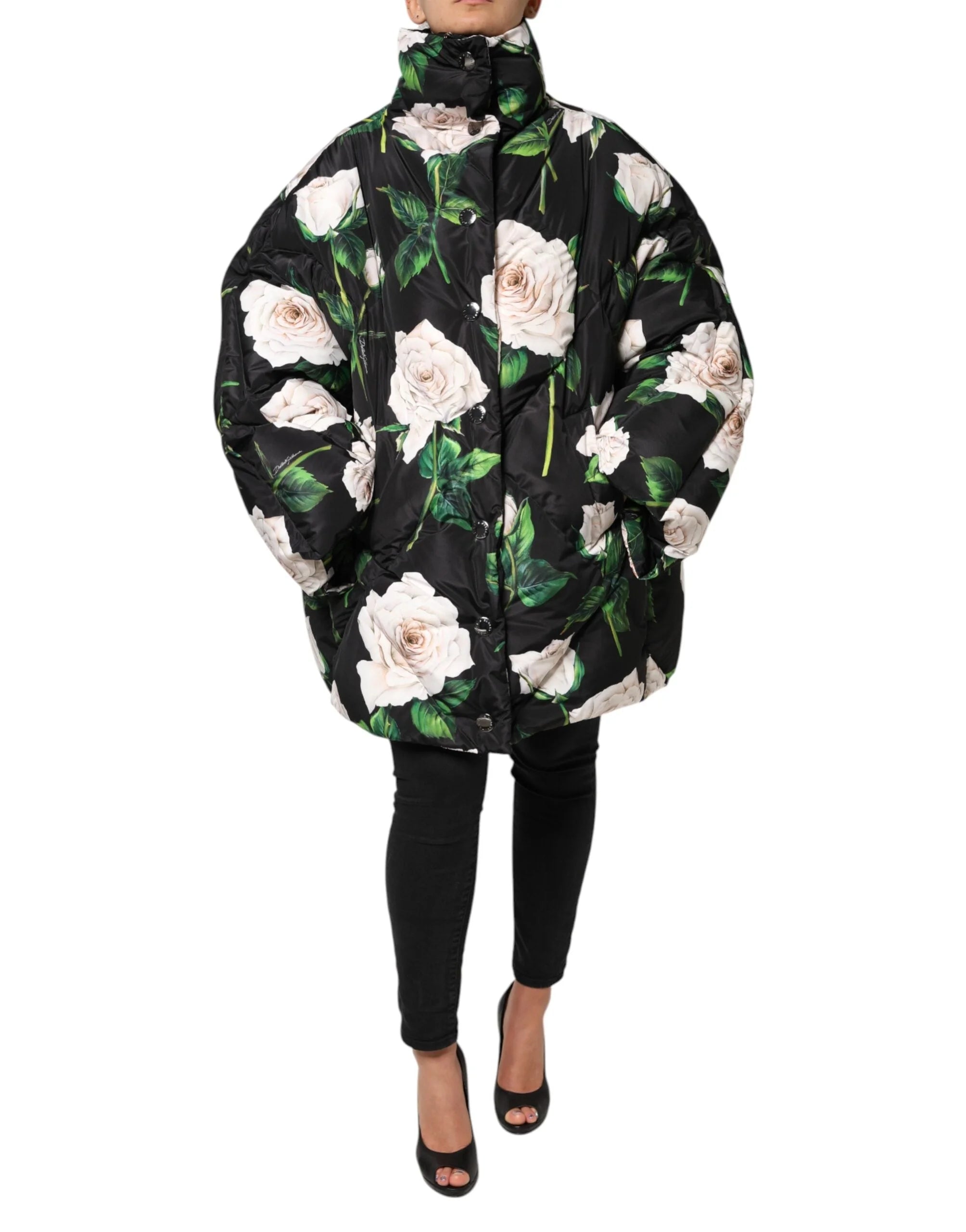 Dolce & Gabbana Black Floral Print Puffer Quilted Jacket - IT46|XL