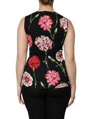 Dolce & Gabbana Black Floral Print Sleeveless Tank Blouse Top - IT40|S - Tank Tops