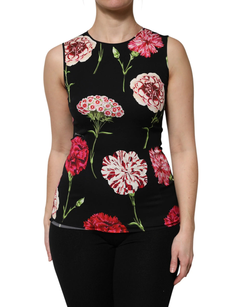 Dolce & Gabbana Black Floral Print Sleeveless Tank Blouse Top - IT40|S - Tank Tops