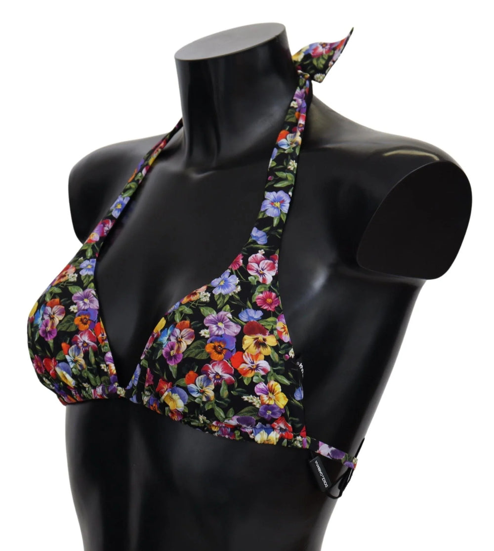 Dolce & Gabbana Black Floral Print Swimsuit Beachwear Bikini Tops - IT1 | XS - Swimwear Tops