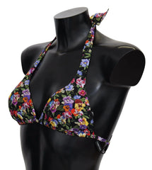 Dolce & Gabbana Black Floral Print Swimsuit Beachwear Bikini Tops - IT1 | XS - Swimwear Tops