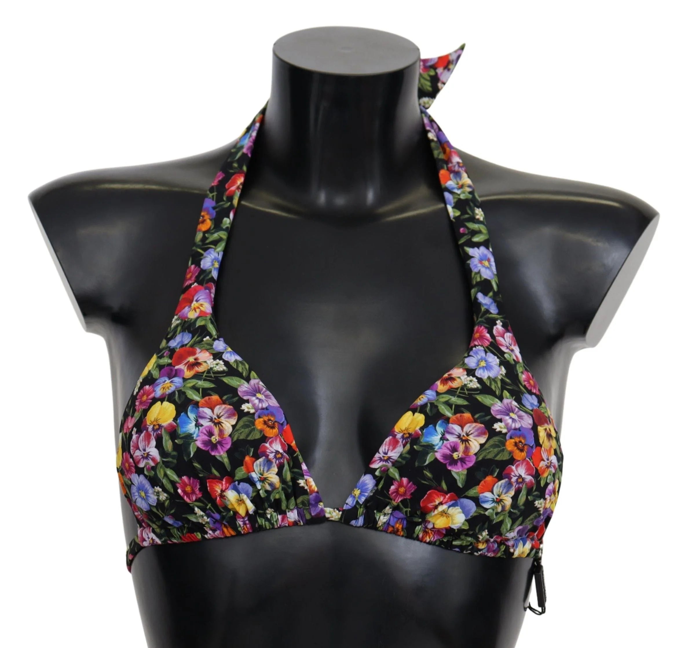 Dolce & Gabbana Black Floral Print Swimsuit Beachwear Bikini Tops - IT1 | XS - Swimwear Tops