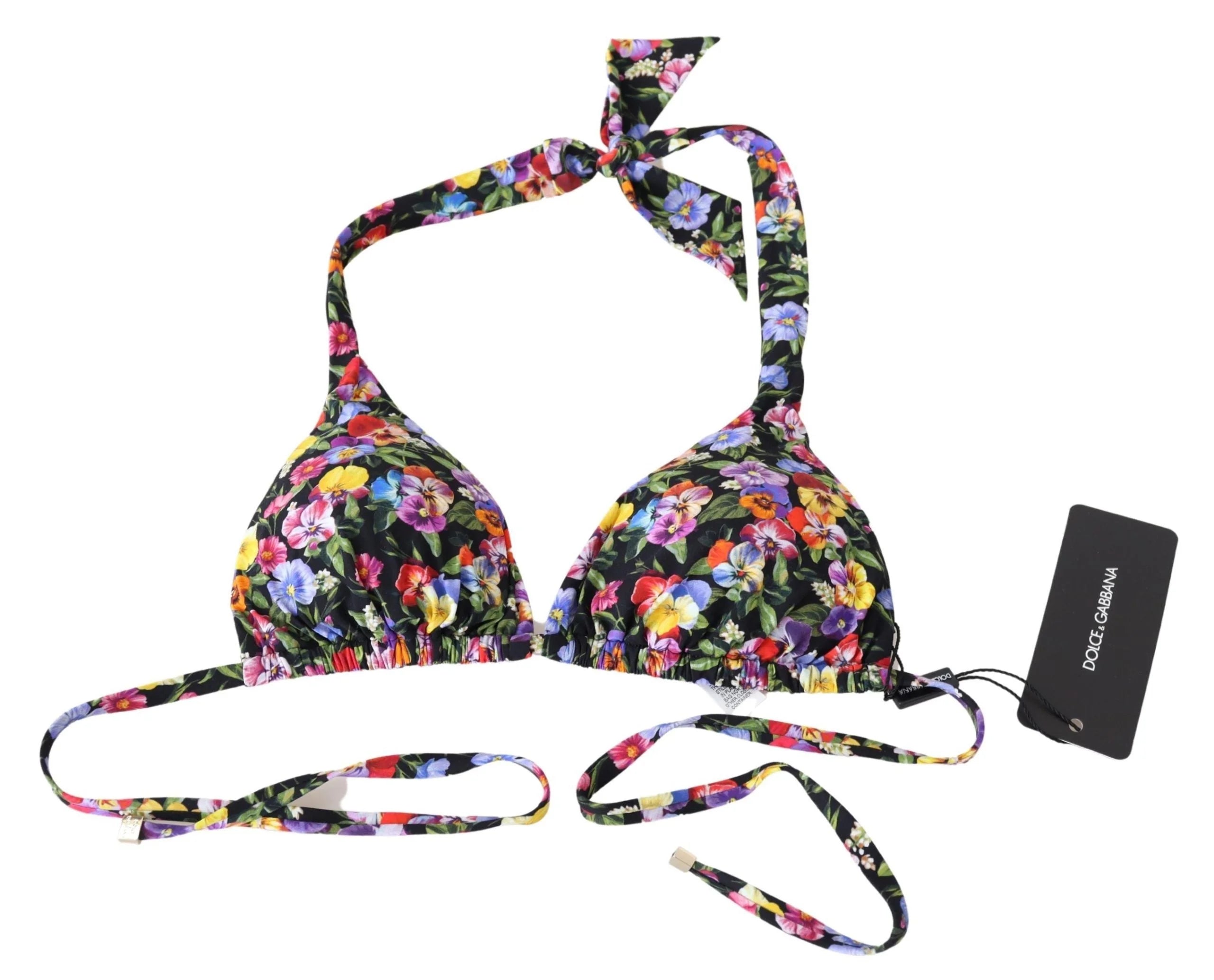 Dolce & Gabbana Black Floral Print Swimsuit Beachwear Bikini Tops - IT1 | XS - Swimwear Tops