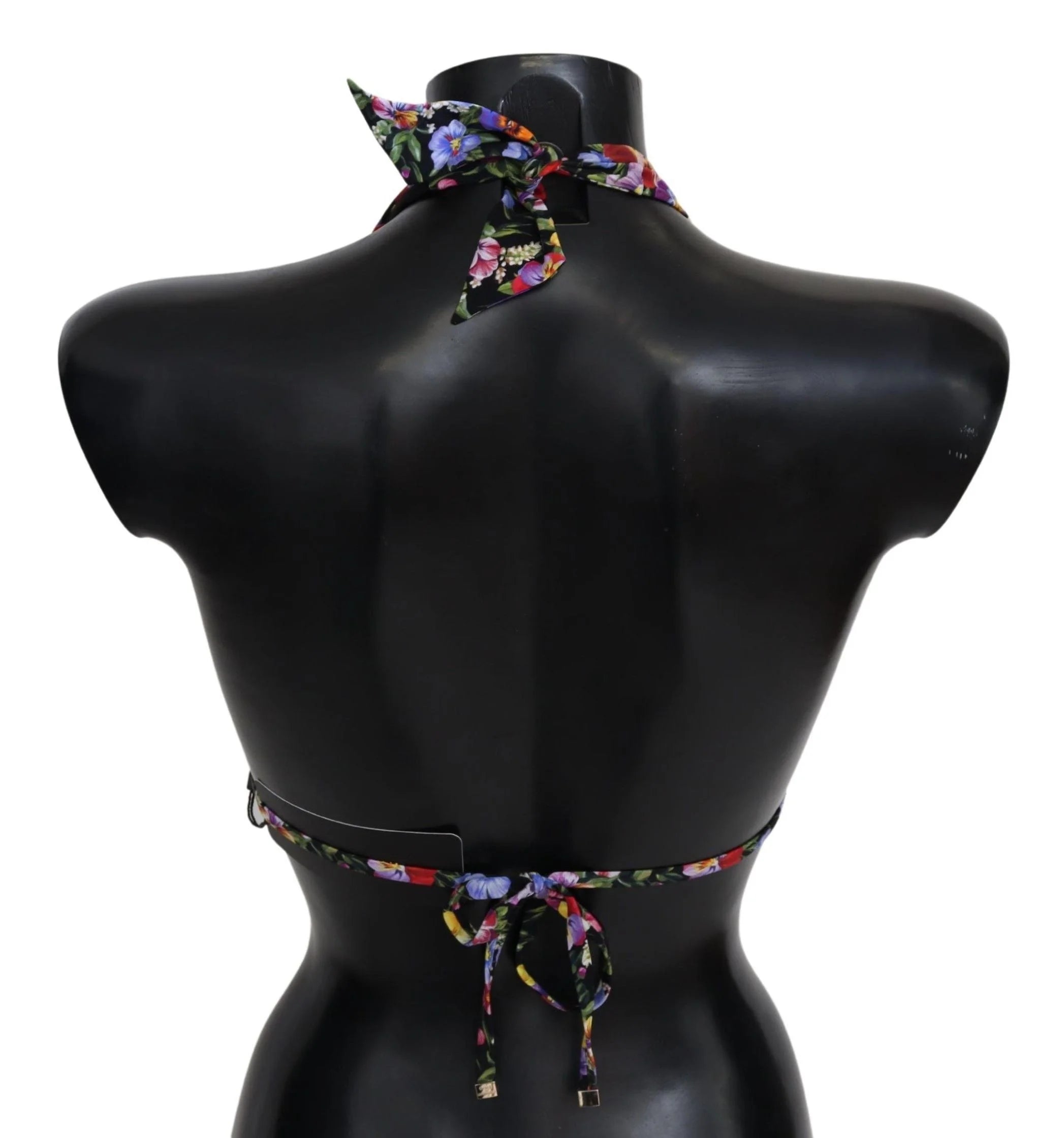 Dolce & Gabbana Black Floral Print Swimsuit Beachwear Bikini Tops - IT1 | XS - Swimwear Tops