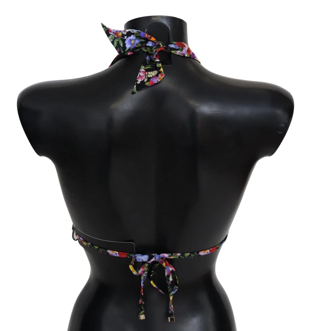 Dolce & Gabbana Black Floral Print Swimsuit Beachwear Bikini Tops - IT1 | XS - Swimwear Tops