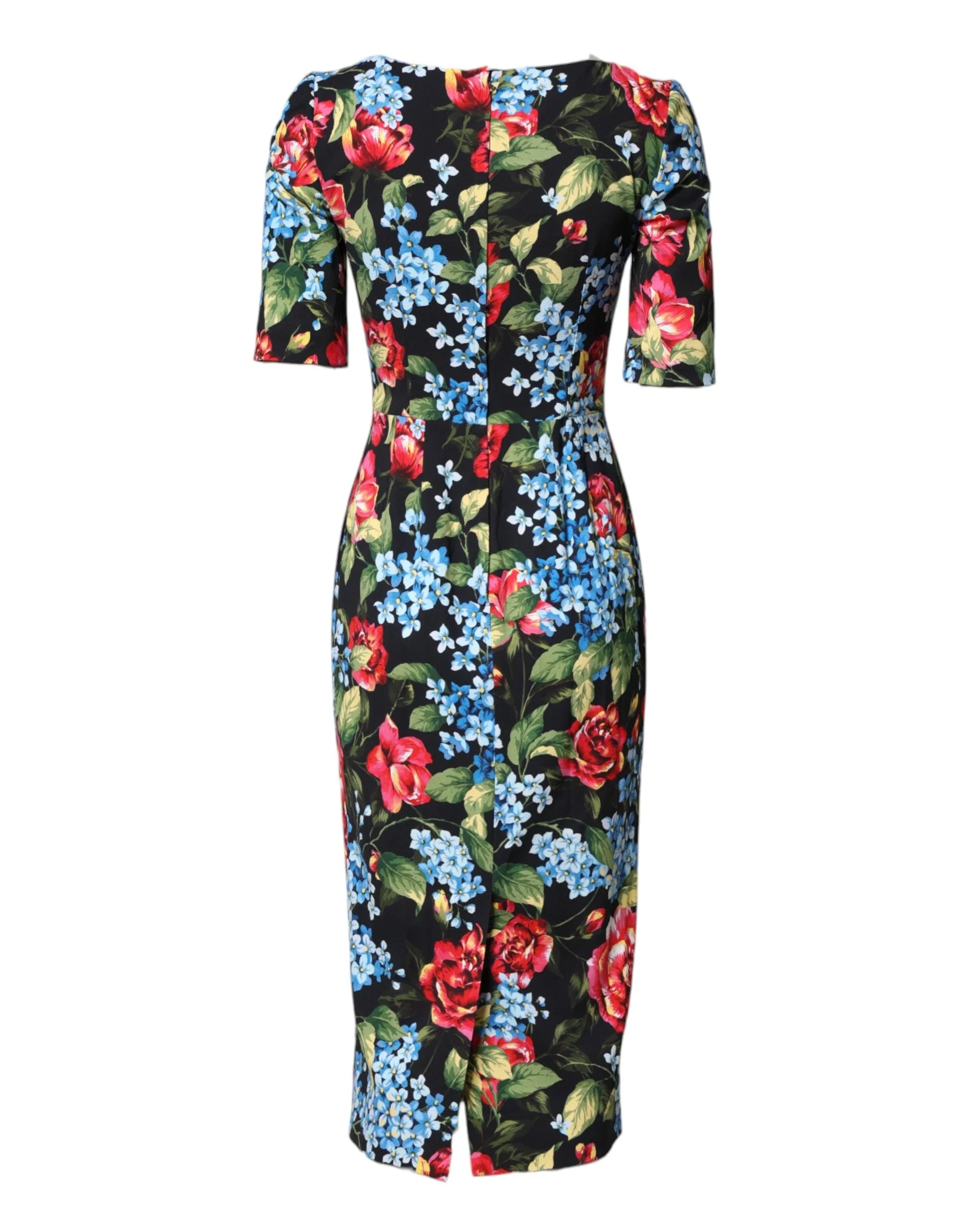 Dolce & Gabbana Black Floral Print Viscose Sheath Midi Dress - IT38 | XS