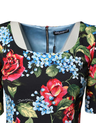 Dolce & Gabbana Black Floral Print Viscose Sheath Midi Dress - IT38 | XS