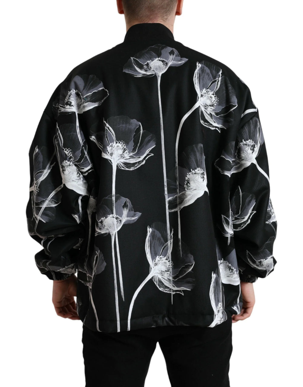 Dolce & Gabbana Black Floral Print Wool Button Down Bomber Jacket - IT54 | XL - Bomber Jackets