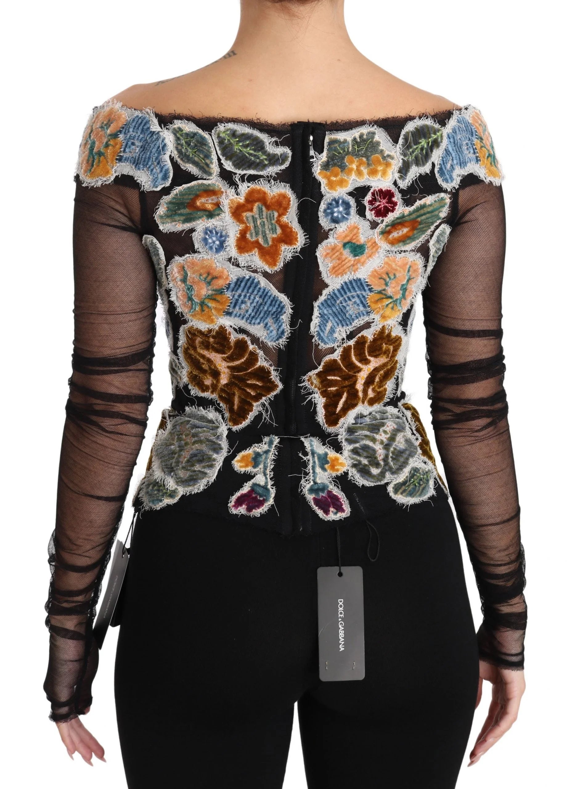 Dolce & Gabbana Black Floral Ricamo Top T-shirt Blouse - Blouses