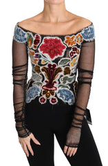 Dolce & Gabbana Black Floral Ricamo Top T-shirt Blouse - Blouses