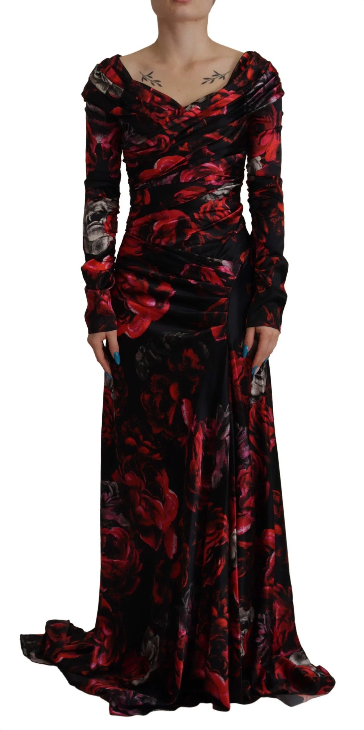 Dolce & Gabbana Black Floral Roses A-Line Sheath Gown Dress - IT36|XXS - Dresses