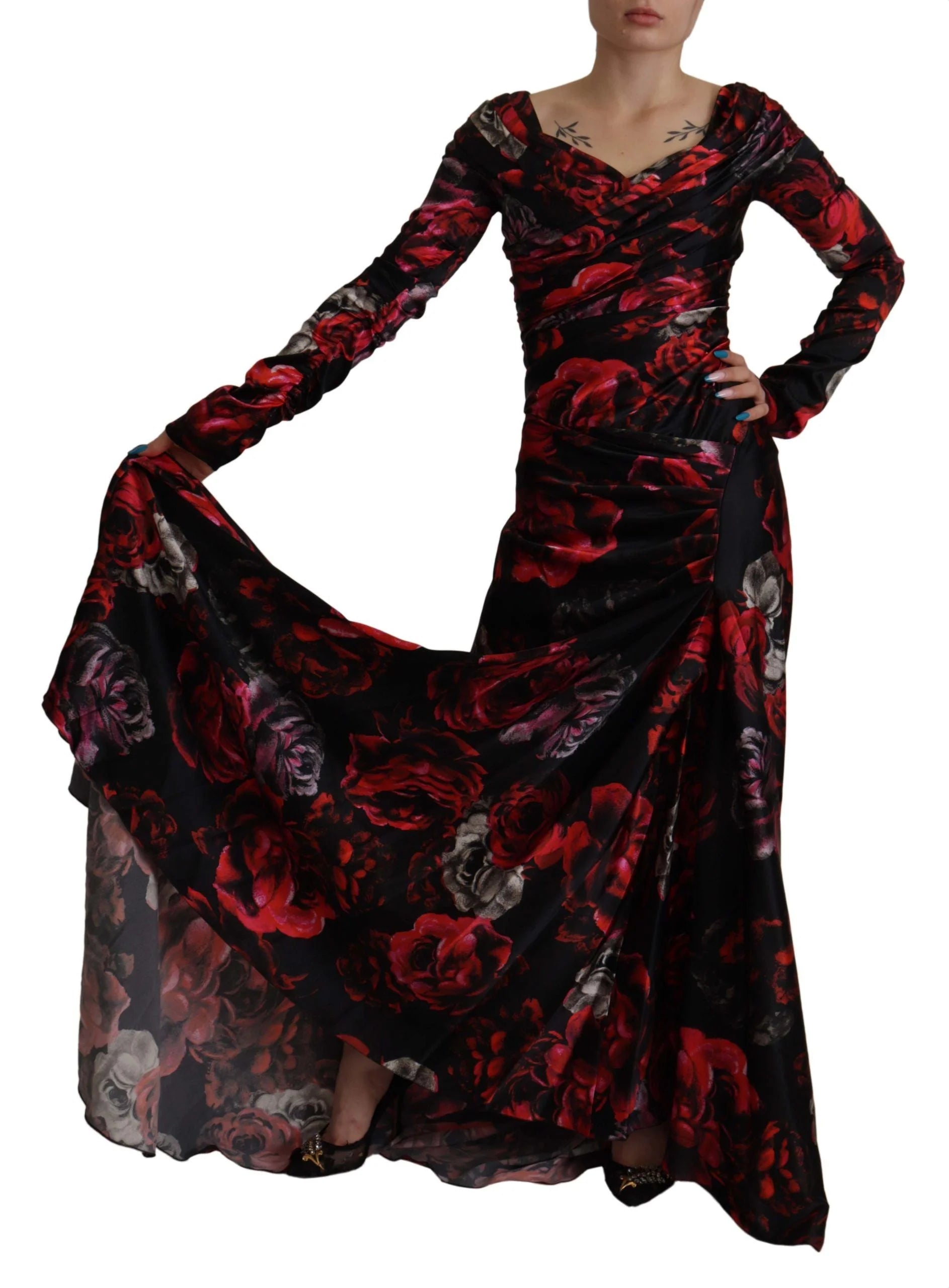 Dolce & Gabbana Black Floral Roses A-Line Sheath Gown Dress - IT36|XXS - Dresses
