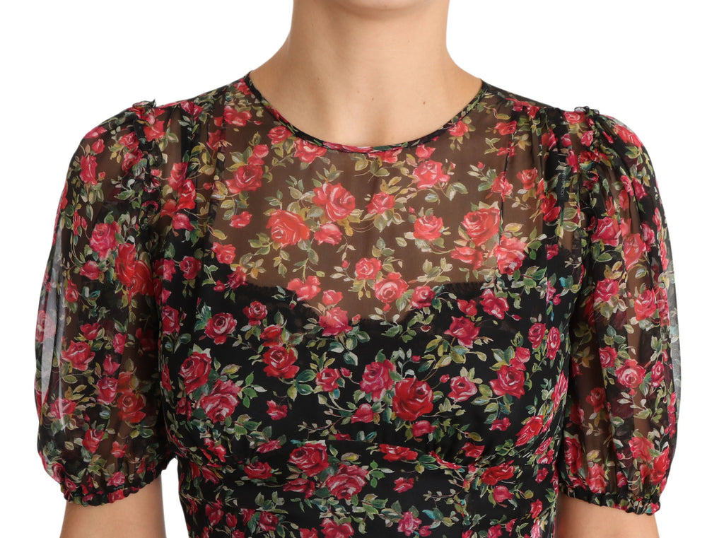 Dolce & Gabbana Black Floral Roses A-Line Shift Gown Dress - IT38|XS - Dresses