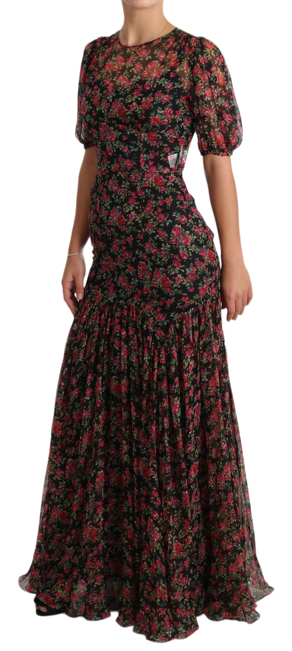 Dolce & Gabbana Black Floral Roses A-Line Shift Gown Dress - IT38|XS - Dresses