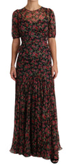 Dolce & Gabbana Black Floral Roses A-Line Shift Gown Dress - IT38|XS - Dresses