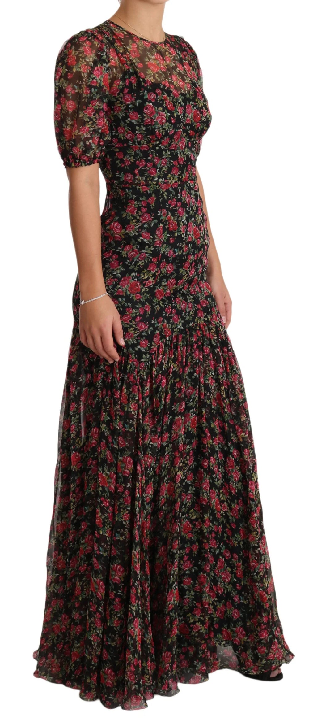 Dolce & Gabbana Black Floral Roses A-Line Shift Gown Dress - IT38|XS - Dresses