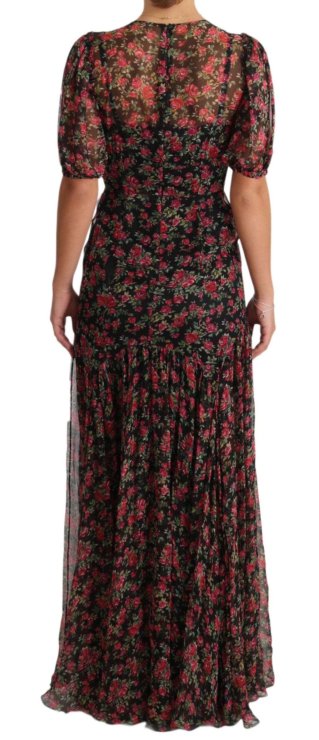 Dolce & Gabbana Black Floral Roses A-Line Shift Gown Dress - IT38|XS - Dresses