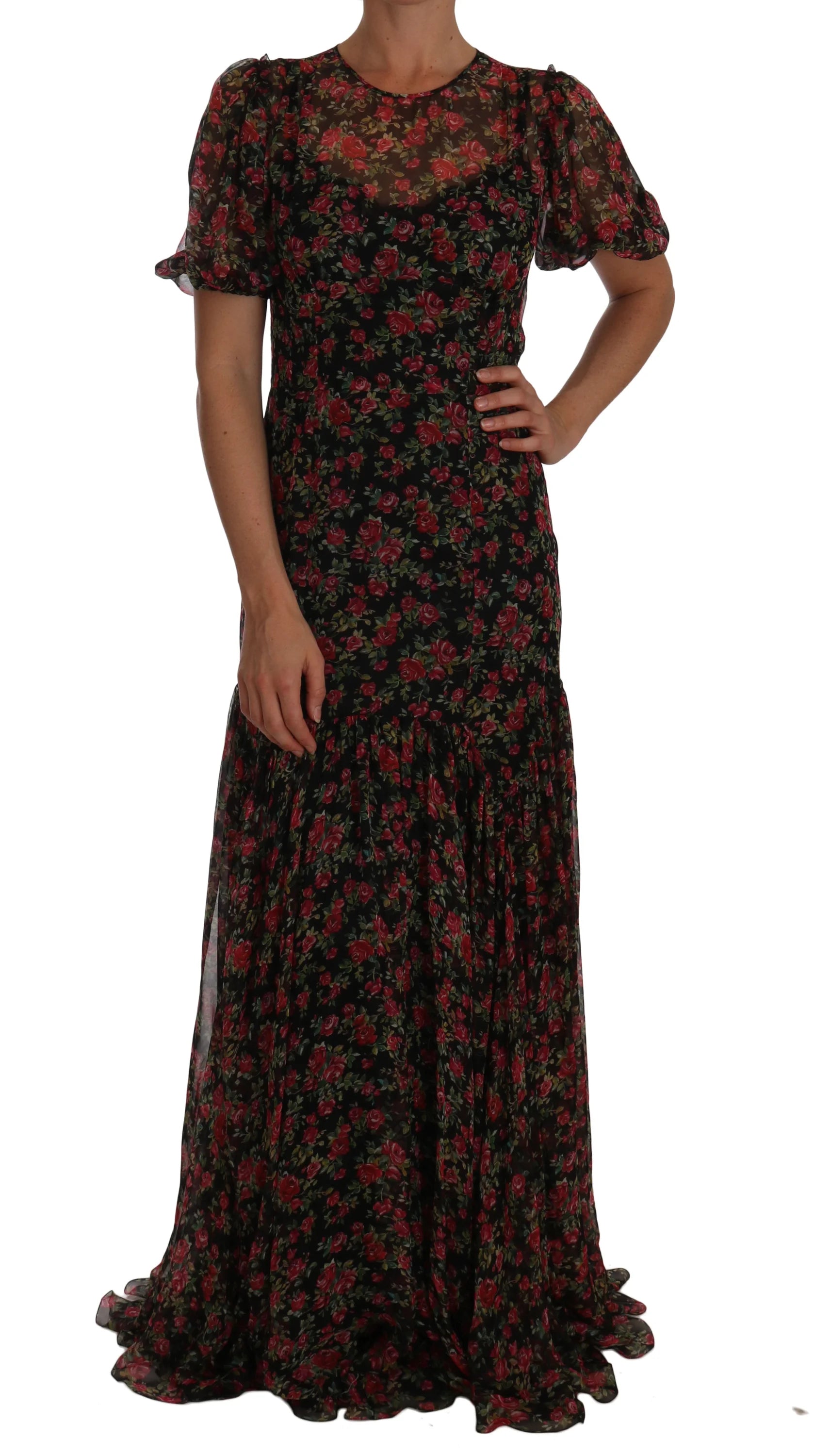 Dolce & Gabbana Black Floral Roses A-Line Shift Gown - IT40|S - Dresses