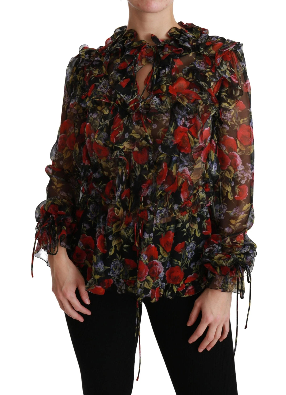 Dolce & Gabbana Black Floral Roses Blouse Silk Top - IT36 | XS - Blouses