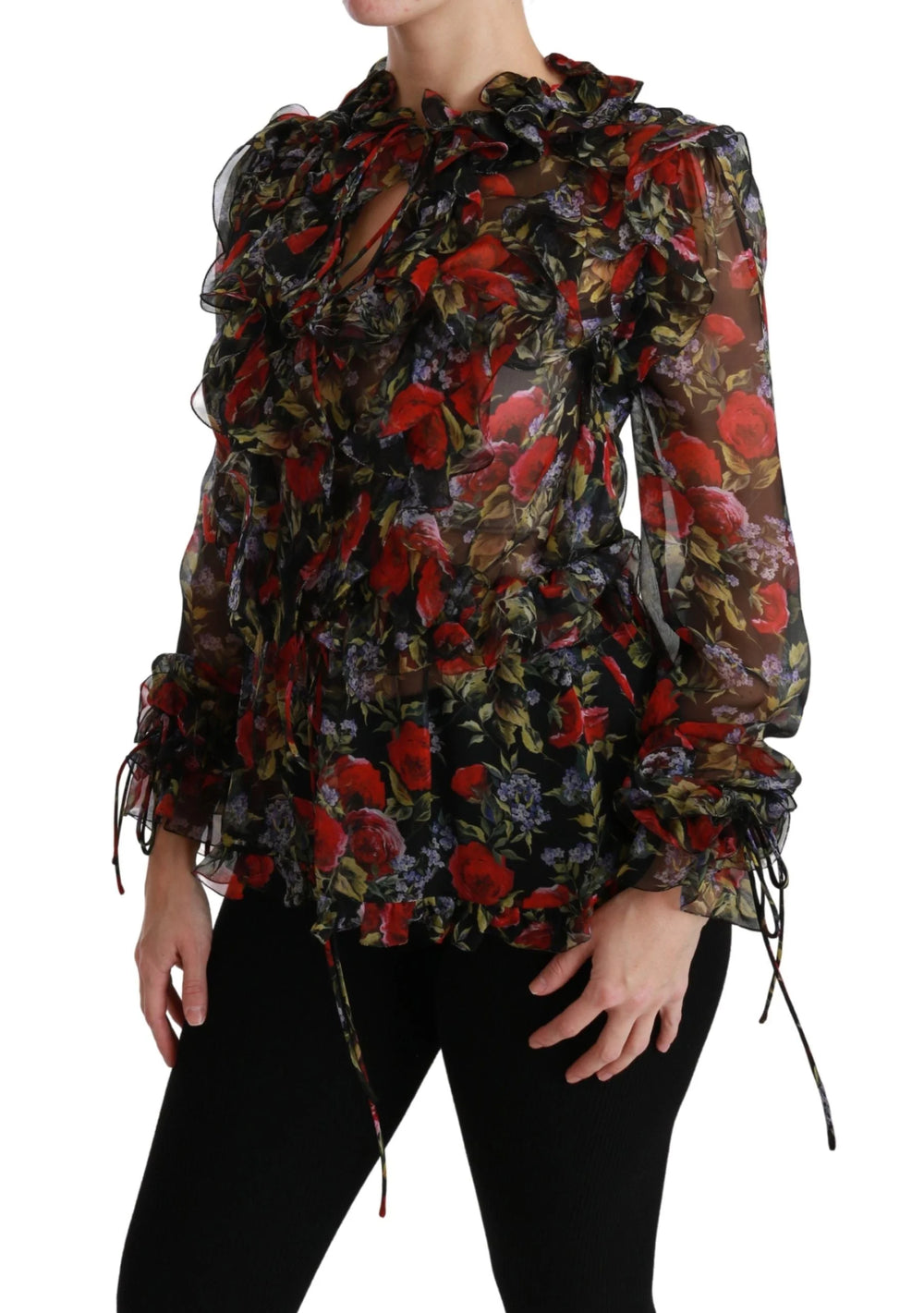 Dolce & Gabbana Black Floral Roses Blouse Silk Top - IT36 | XS - Blouses