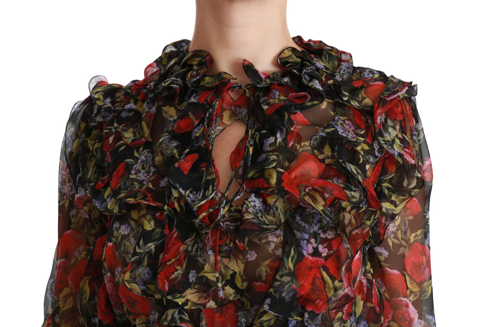 Dolce & Gabbana Black Floral Roses Blouse Silk Top - IT36 | XS - Blouses