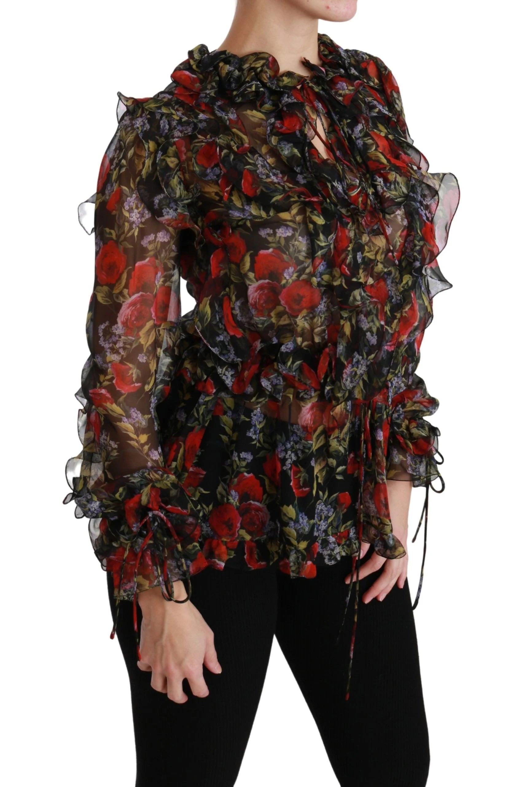 Dolce & Gabbana Black Floral Roses Blouse Silk Top - IT36 | XS - Blouses
