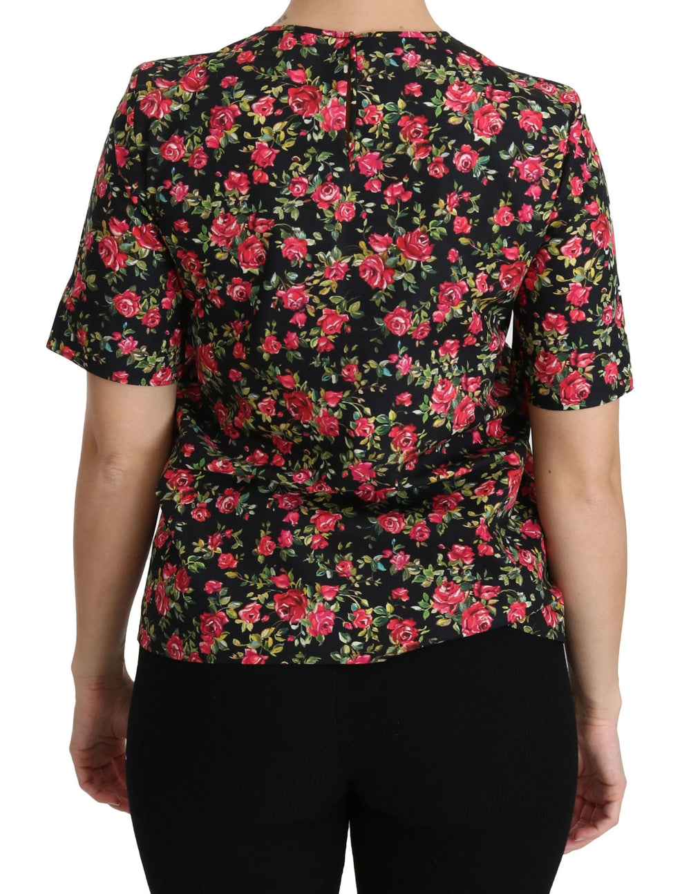 Dolce & Gabbana Black Floral Roses Short Sleeve Top Blouse - IT38|XS - Blouses