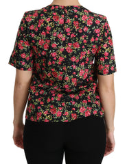 Dolce & Gabbana Black Floral Roses Short Sleeve Top Blouse - IT38|XS - Blouses